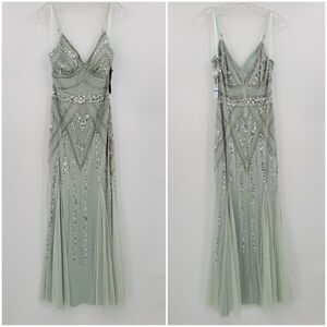 JUMP APPAREL Gatsby Beaded A-line Gown In Sage